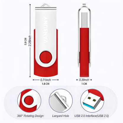 USB Flash Drive KOOTION Five-Pack USB 2.0 Swivel Memory Sticks in Five Colors with 4GB to 64GB Options