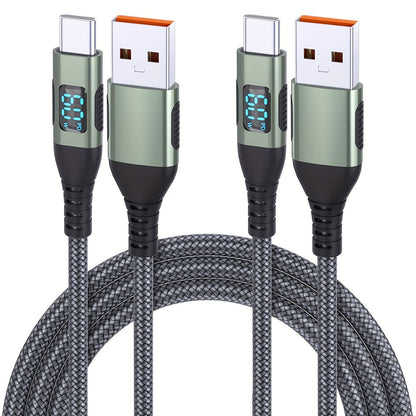 USB-A to USB-C Cable with LED Digital Display, 3A Fast Charging & 480Mbps Data Sync, Nylon Braided Anti-Overheat