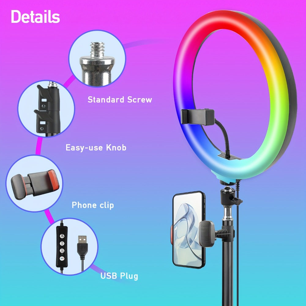 RGB Ring Light 12 Inch Dimmable with 63 Inch Adjustable Tripod USB Powered Phone Stand Gimbal for an Everyday Personal Care Routine