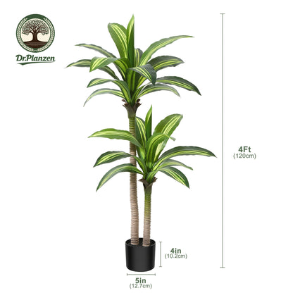 Potted Dracaena Artificial Tree with Complete 4, 5 and 6 ft Height Options and Layered Green Leaf Display