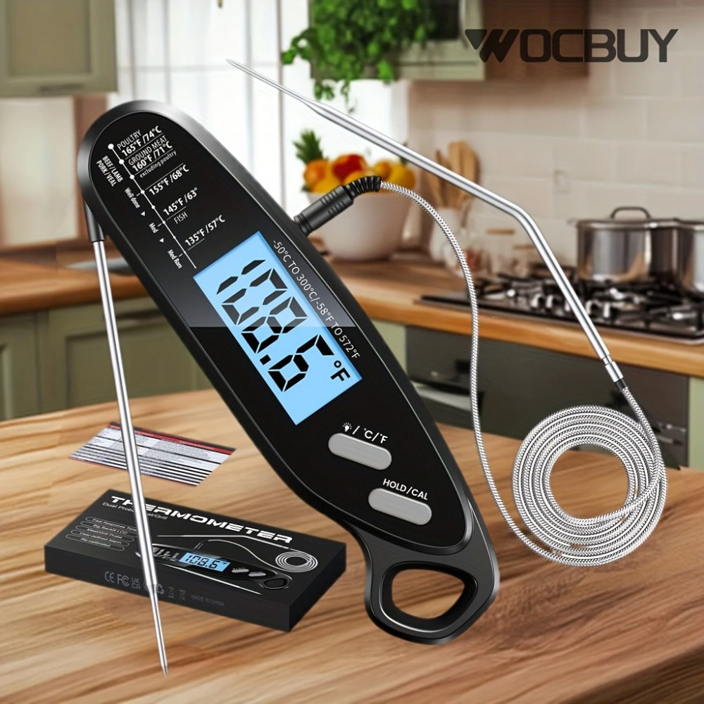Instant Read Meat Thermometer with Dual Probes Backlit LCD Digital Cooking Thermometer for Grilling, Camping and Outdoor Meals