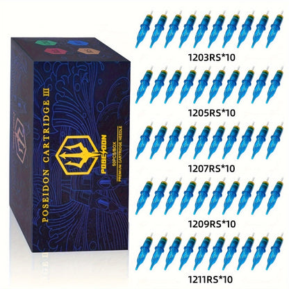 Tattoo Needles 50Pcs Round Liner Shader - POSEIDON V3 12RL 12RS Membrane Safety for Temporary Body Art, Festivals and Costumes