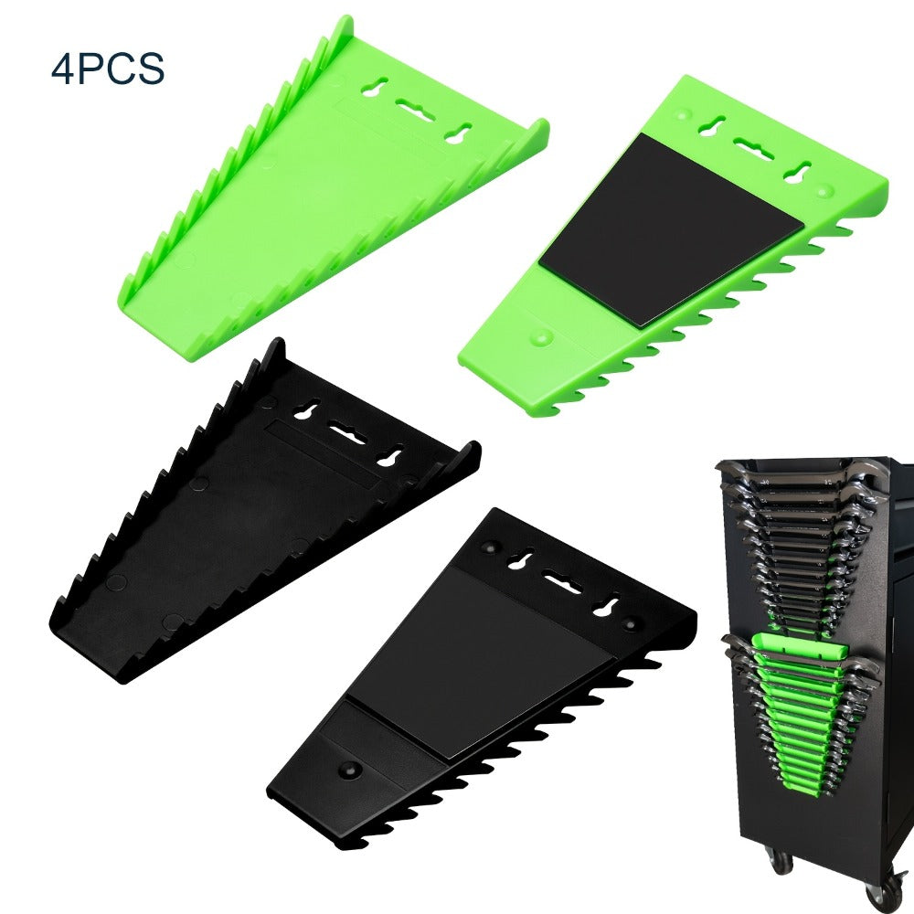 Magnetic Wrench Organizer Rack 4-Pack Tool Tray for SAE 1/4"-1-1/16" and Metric 6mm-24mm Wrenches PE Magnetic Backing for Toolbox Cabinet