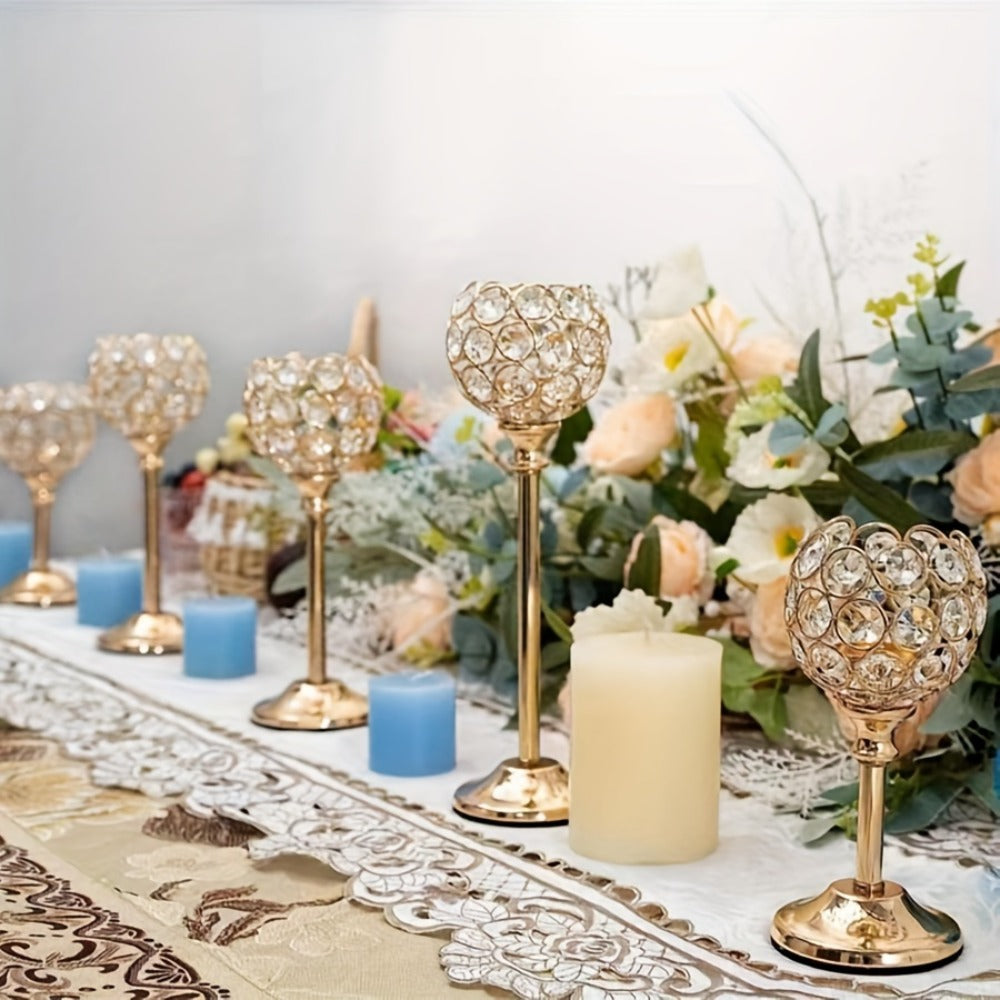 Crystal Candelabra Centerpiece, Gold & Silver Taper Candle Holders for Wedding, Anniversary, Candlelit Dinner