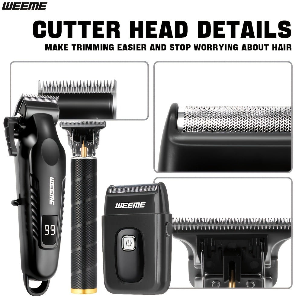 Men's Professional Grooming Kit – Cordless Rotary Shaver & T-Blade Trimmer, Type-C Charging, 6 Adjustable Combs