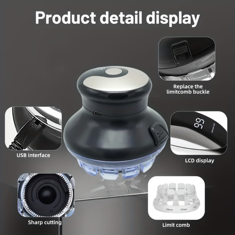 Round Hair Clipper for Self-Haircuts with Four 3-12 mm Length Settings, Two Guide Rings, USB Cable and Cleaning Accessories
