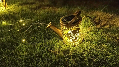Solar Garden Light Watering Can Stake with Warm White Cascading LEDs, IP44 Rating and Hanging Bracket