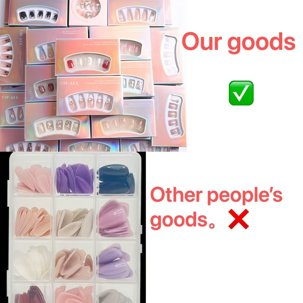 Press On Nails 96-Piece Long Full-Cover Set with Random Assorted Glossy Designs and Multi-Pack Options