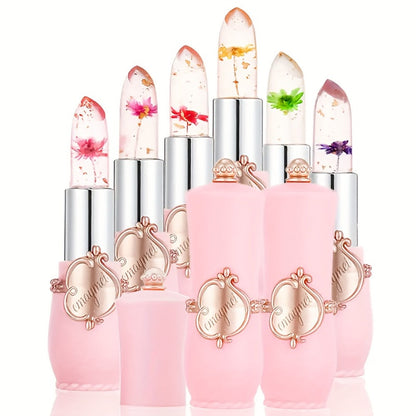 Lipstick Set, emaymei 6-Piece Transparent Flower-Core Jelly Collection in Ornate Pink Cases