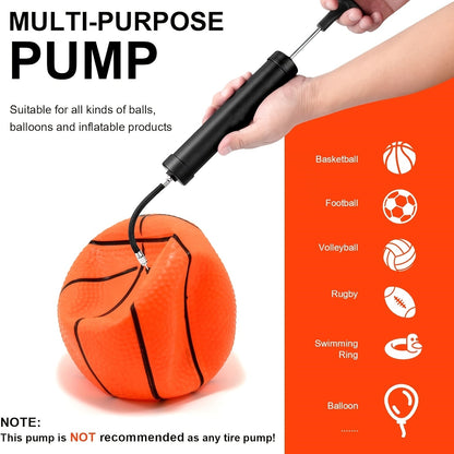 Portable Ball Pump Kit 8 Inch – Manual Air Pump with 5 Needles, Nozzle & Extension Hose for Basketball, Soccer, Football