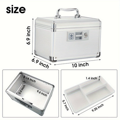 Aluminum Alloy Lockable Medicine Box – Double Layer Large Capacity Storage Box with Key Lock, Handle & Tray for Medicines