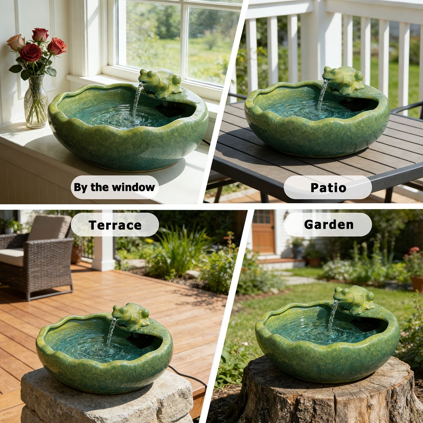 Ceramic Solar Fountain with Battery Backup for Garden, Pathway and Patio Lighting, with the Listed Configuration