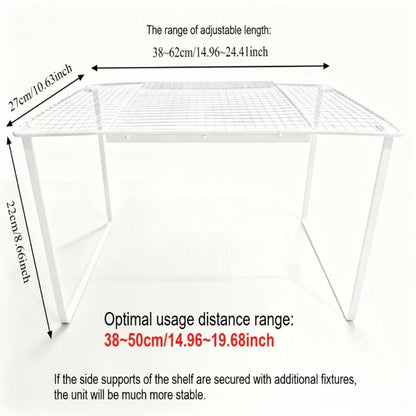 Expandable Cabinet Shelf Organizer, Metal Height-Adjustable Wardrobe Shelf Divider, Vertical Space-Saving Storage Rack for Kitchen