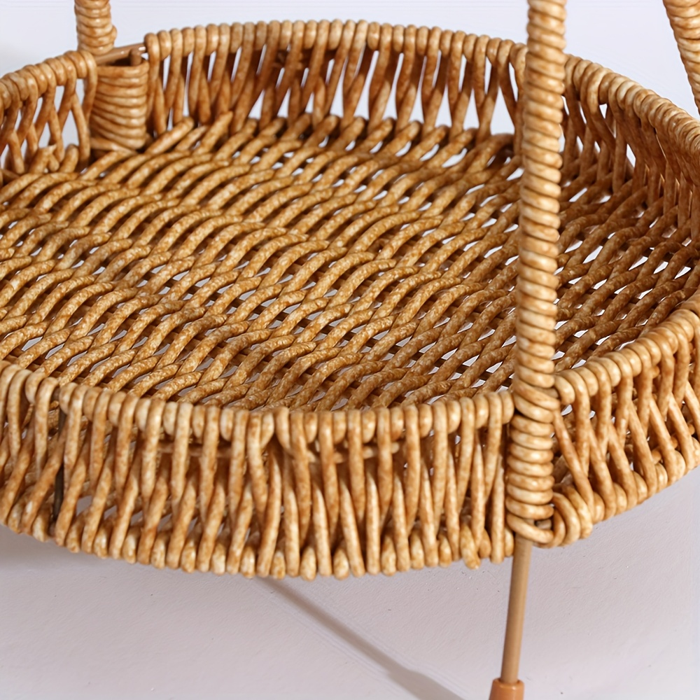 Wire Frame Storage Basket with Imitation Rattan Weave and Iron Structure, 8.66 x 7.87 x 7.87 Inch