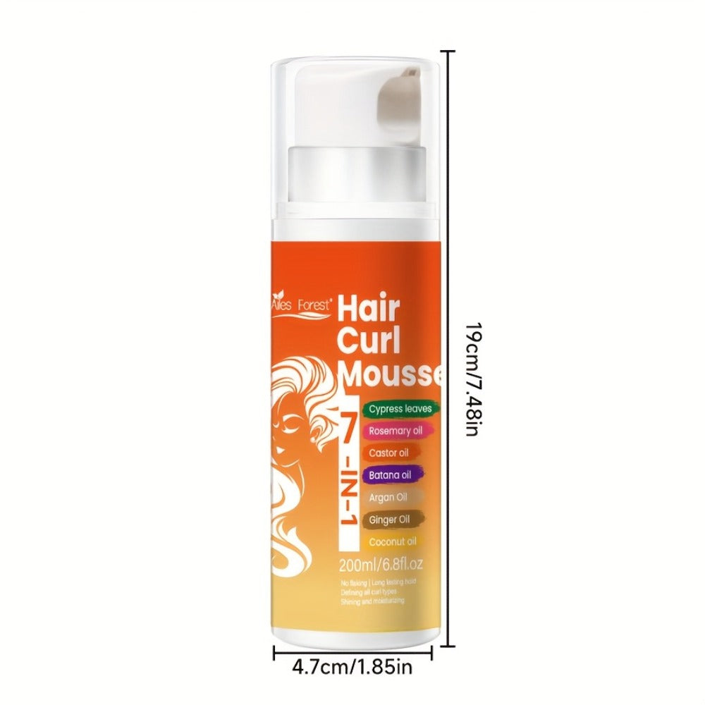 7-in-1 Natural Oil Curl Mousse Long-Lasting Hold Deep Moisturizing Rosemary Castor Coconut Oil – Smoothing Frizz-Free Curl Defining Foam