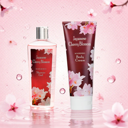 Cherry Blossom Body Wash Set for Women 8oz – Moisturizing Body Cream & Shower Gel Gift Set Light Non-Sticky Long-Lasting Floral Scent