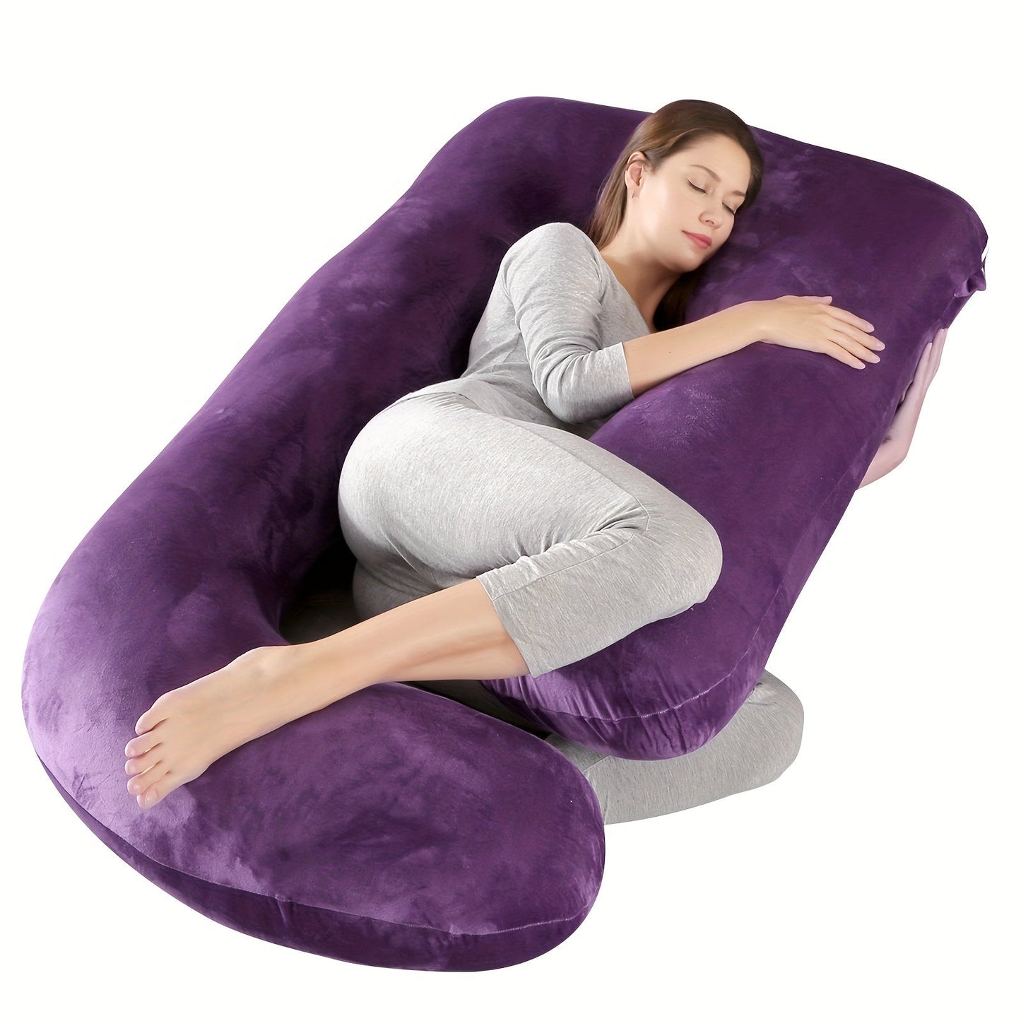 Pregnancy Pillow J-Shape 60 Inch Full Body Maternity Pillow with Velvet Cover for Entryways, Bedrooms and Living Spaces