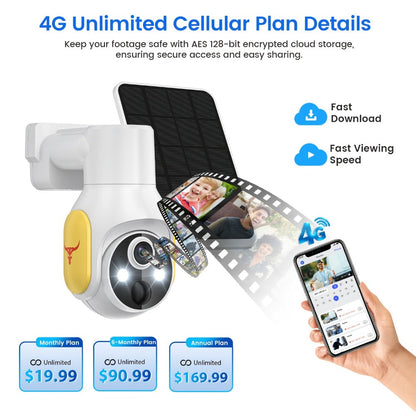 White 4G Solar Security Camera with 960P Label, PIR Motion Detection, Color Night Vision and Two-Way Audio