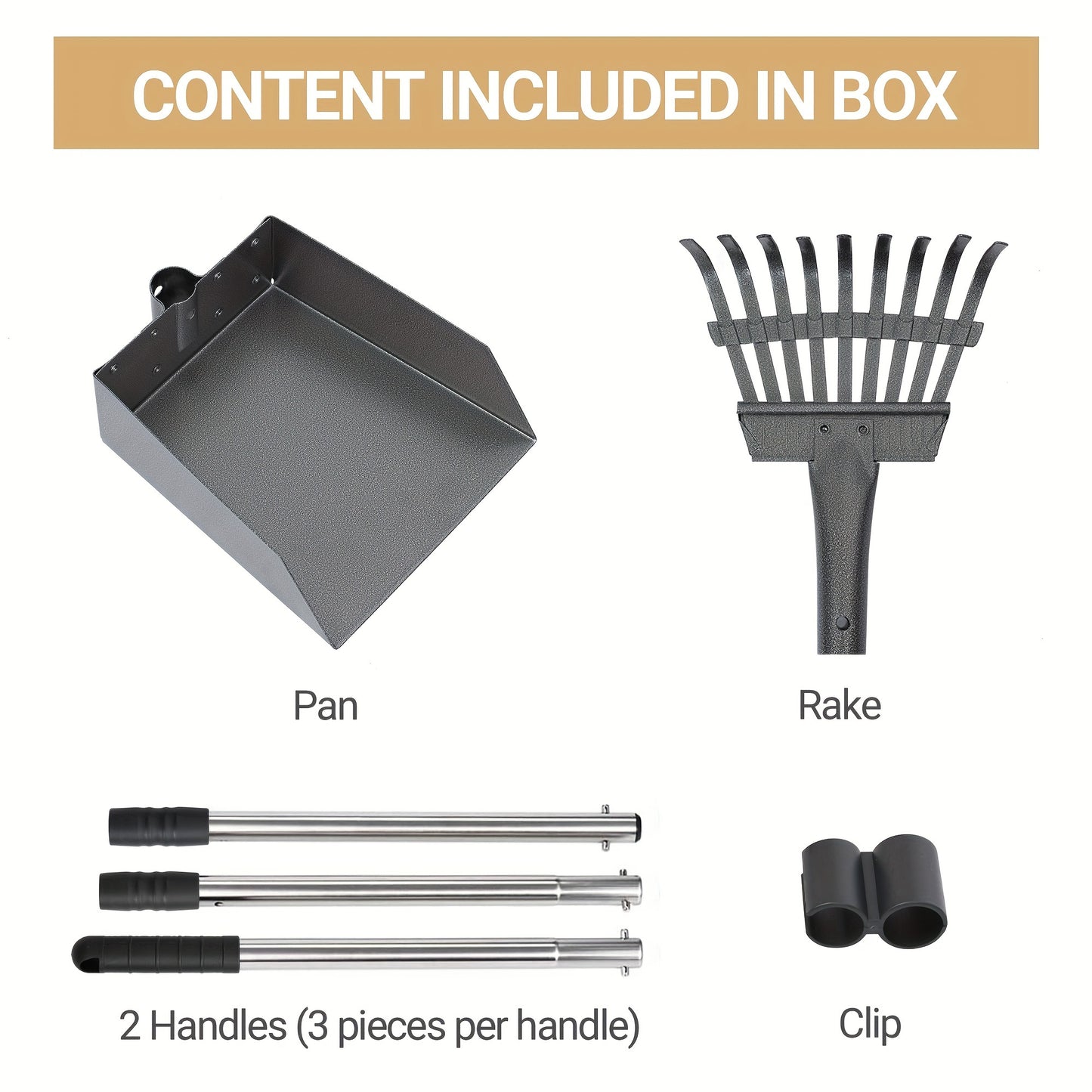 Dog Pooper Scooper Set Stainless Steel – Rust-Proof Tray & Rake with Adjustable Handles, Easy-Clean Pet Waste Removal Scoop for All Breeds
