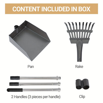 Dog Pooper Scooper Set Stainless Steel – Rust-Proof Tray & Rake with Adjustable Handles, Easy-Clean Pet Waste Removal Scoop for All Breeds