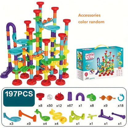 Marble Run Set Building Blocks for Kids 112/147pcs with Glass Marbles with the Listed Color, Size or Set Options for Everyday Use
