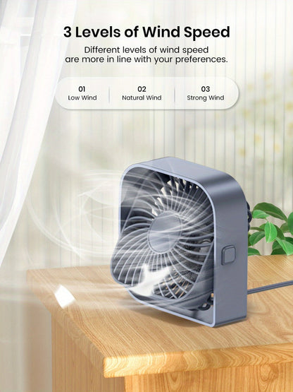 USB Desk Fan Portable, Small Personal Fan 3 Speed Settings 360° Rotation Silent Operation, for Home, Office and Desktop Air Circulation