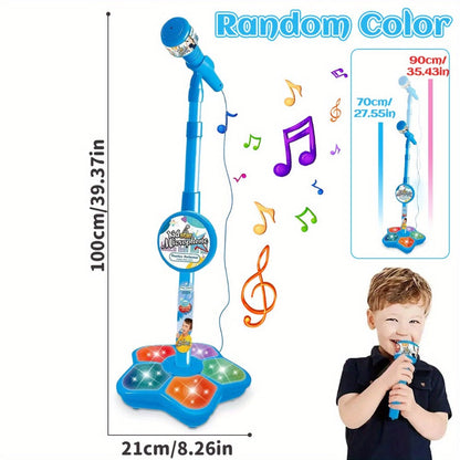 Kids Karaoke Microphone with Stand & Amplifier, Singing Toy for Girls Boys Age 3+, Random Print Design