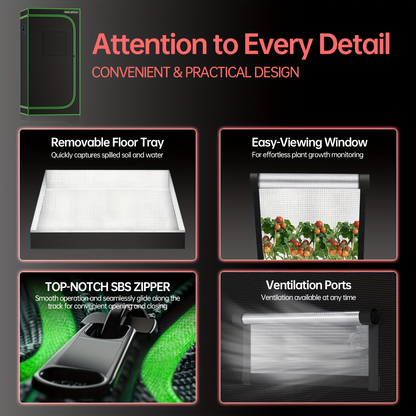 Grow Tent 1680D Thickened Mylar with Observation Window & Floor Tray, Pro-Grade Indoor Hydroponic Growing