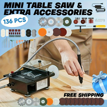 Mini Table Saw Multifunctional Desktop Cutting Machine, 100W Motor, 7-Speed Adjustable, 0-90° Angle Cut