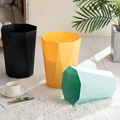 Trash Can 2 Pack Nordic Octagonal Wastebasket – Small Open Top Geometric Plastic Waste Bin with Brushed Finish for Bathroom