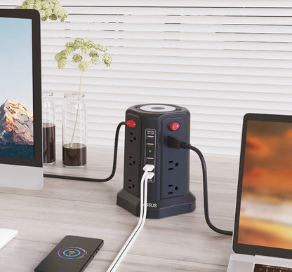 Surge Protector Power Strip Tower with 12 AC Outlets 5 USB Ports 8.8FT Extension Cord Night Light for an Everyday Personal Care Routine