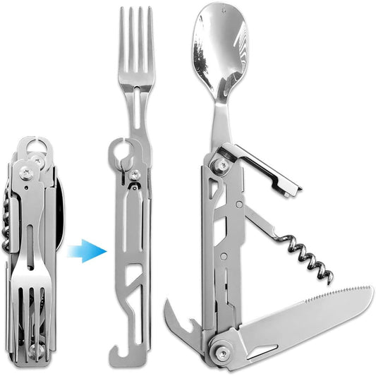 Portable Travel Cutlery Set – Removable Spoon, Fork & Knife with Bottle Opener – Compact Stainless Steel Utensils for Camping, Hiking