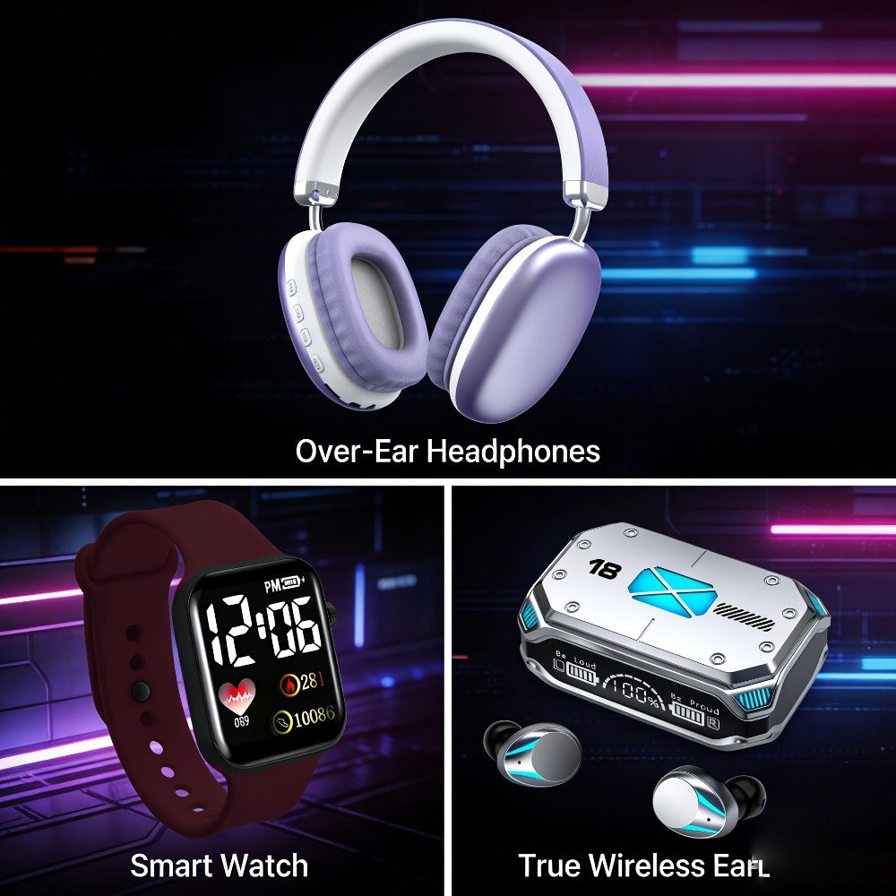 3-Piece Wireless Audio Gift Set Over-Ear Bluetooth Headphones Wireless In-Ear Earbuds Minimalist for an Everyday Personal Care Routine