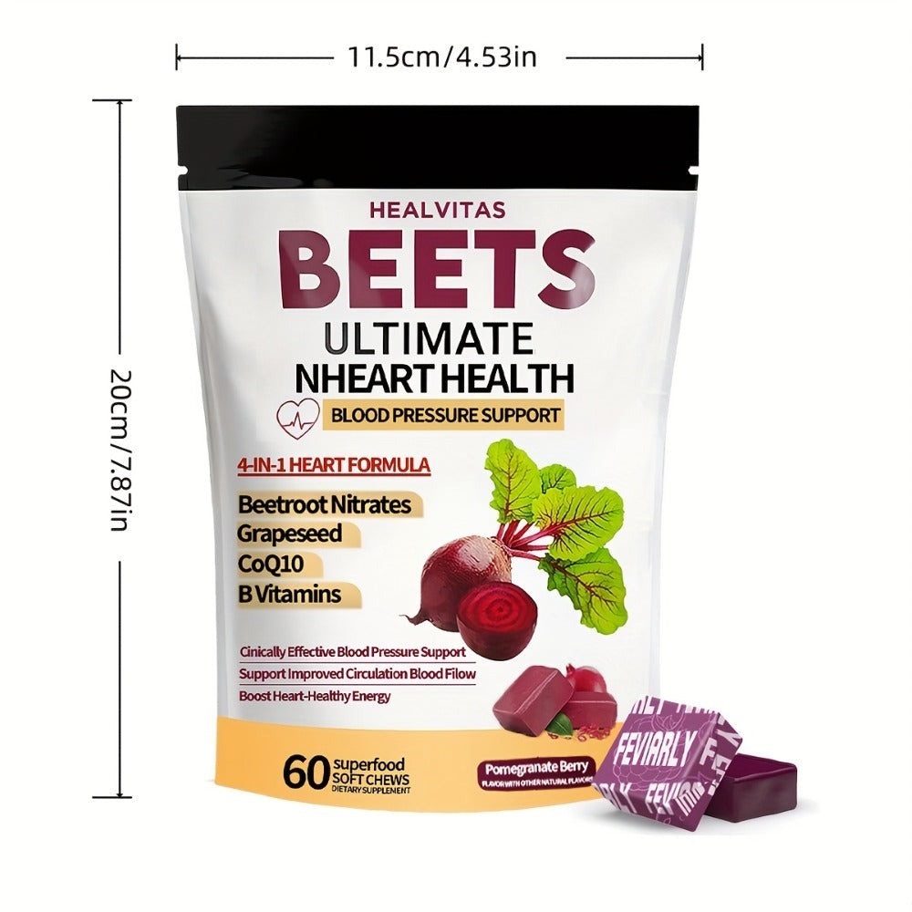 Beetroot Gummies with CoQ10 & Multi-Vitamins, 4-in-1 Heart Health & Blood Pressure Support Supplement