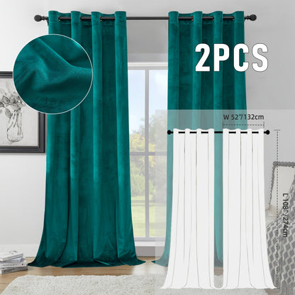 Velvet Room Darkening Curtains 2 Panels, Grommet Top Thermal Insulated Soundproof Blackout Curtains for Living Room Bedroom