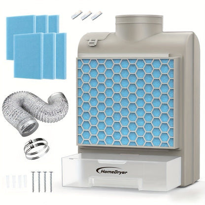 Indoor Dryer Vent Kit 3-in-1 Lint Trap Filter Box Stainless Steel Screen 6 Polyester Filters Reusable Washable Reduces Moisture Prevents