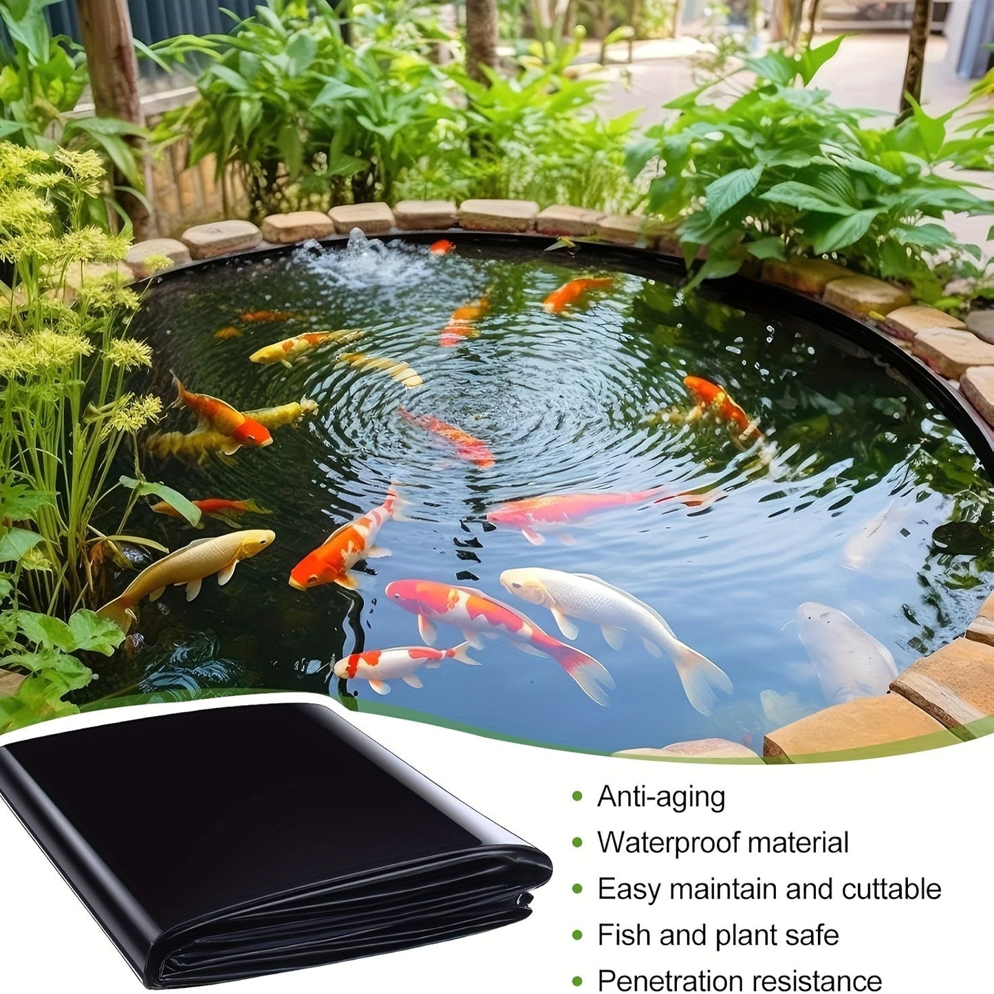 Pond Liner, HDPE Garden Fish Pond Water Feature Landscape for Garden, Patio and Yard Use, with the Listed Configuration