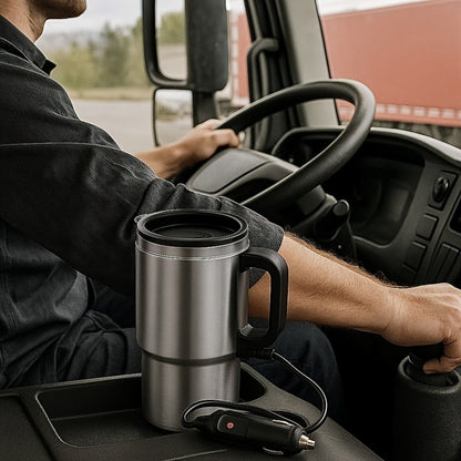 Car Electric Kettle 12V 60W 450ml Stainless Steel Keep 65C Portable Heating Thermos Cup for Entryways, Bedrooms and Living Spaces