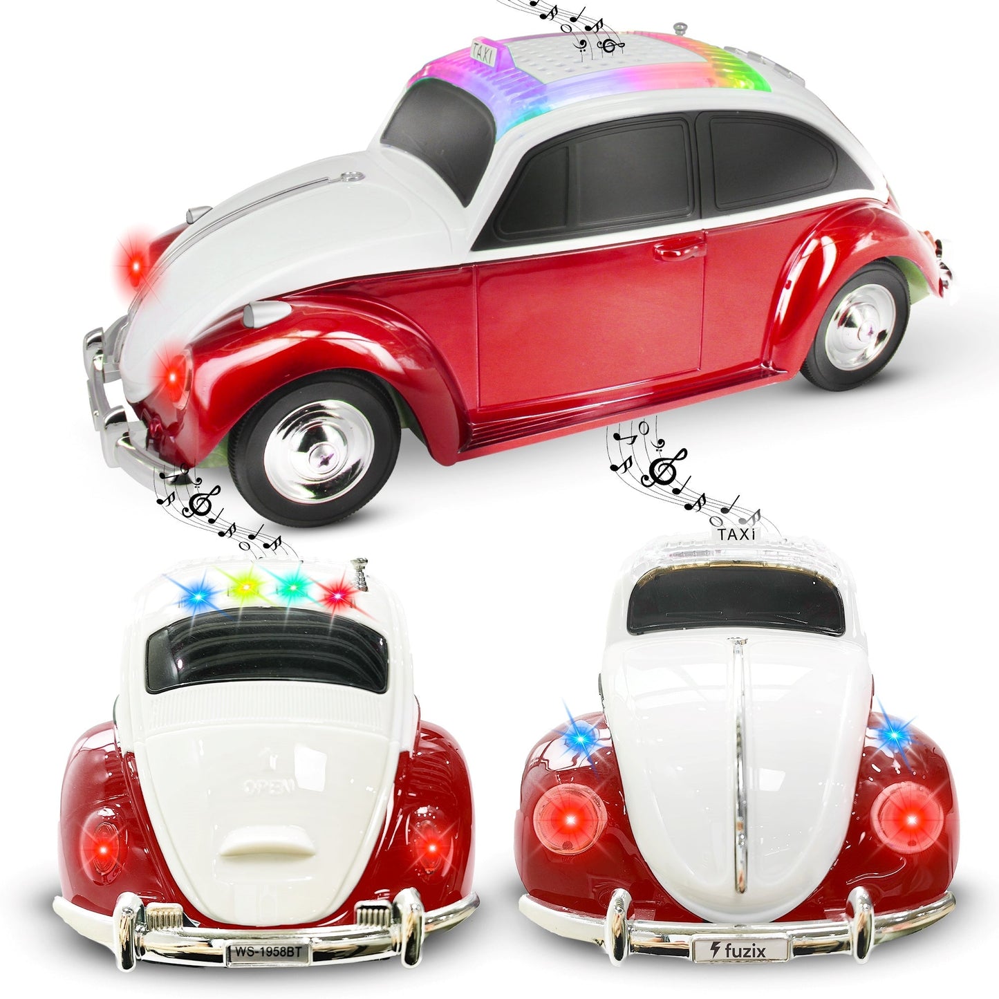 Fuzix WS-1958 Vintage Car Bluetooth Speaker with LED Headlights & Taillights | Retro Wireless Stereo, FM Radio, AUX/USB/TF, Built-in Mic