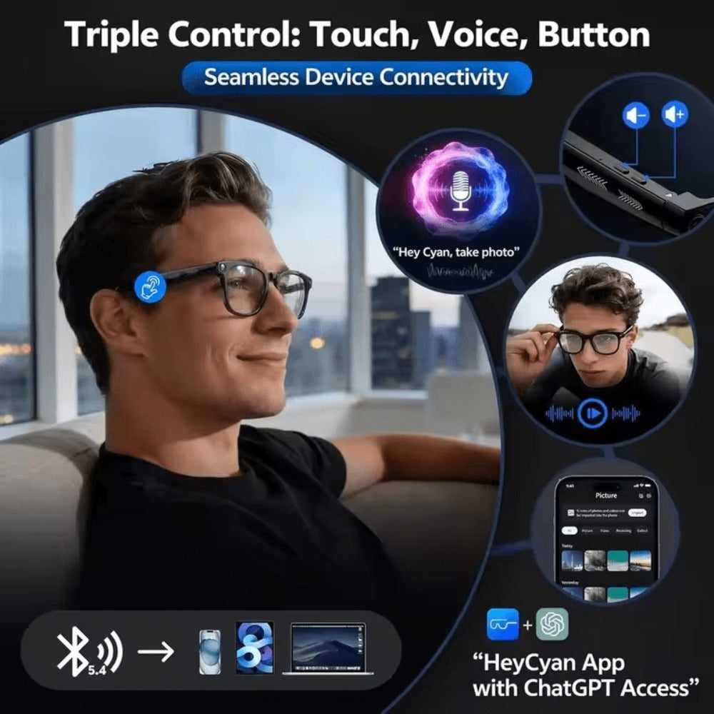 Smart Glasses with Camera and Bluetooth, 8MP Camera Eyewear with Translation, Object Recognition, Touch Control and Bluetooth Audio