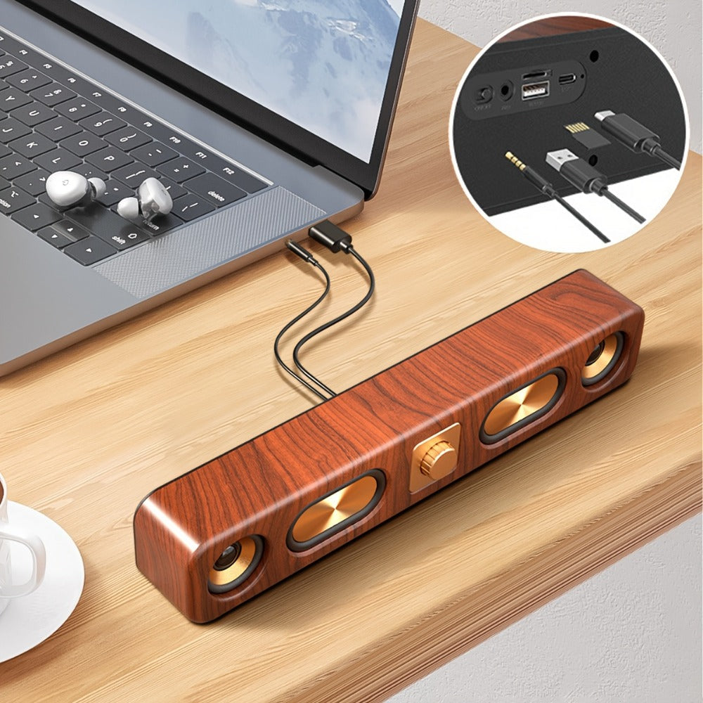 Classic Vintage 10W Bluetooth Desktop Soundbar with Dual 2-Inch Speakers, USB & 3.5mm AUX & TF Card Input