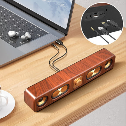 Classic Vintage 10W Bluetooth Desktop Soundbar with Dual 2-Inch Speakers, USB & 3.5mm AUX & TF Card Input