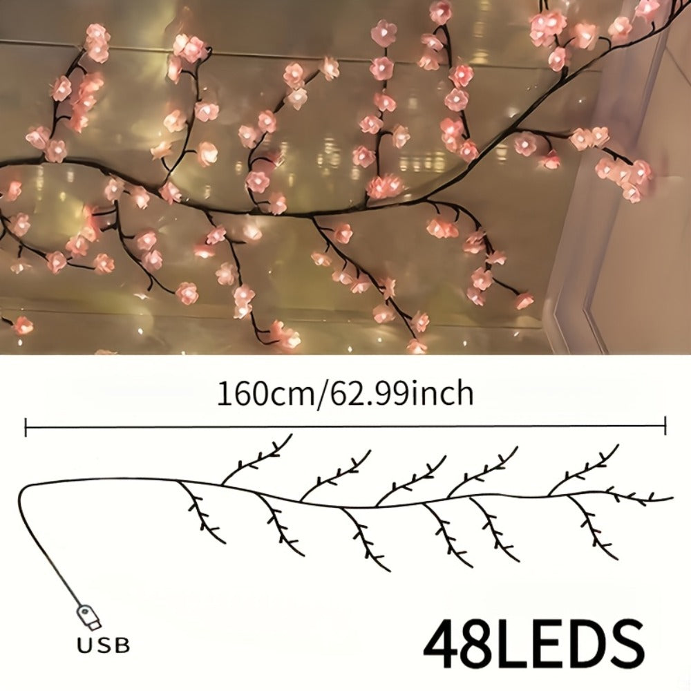 Cherry Blossom Tree Light 48 LED Artificial Flower Branch Lamp Bedroom Wall Decor Atmosphere for Entryways, Bedrooms and Living Spaces