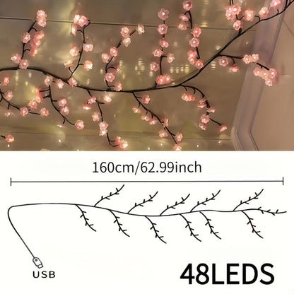 Cherry Blossom Tree Light 48 LED Artificial Flower Branch Lamp Bedroom Wall Decor Atmosphere for Entryways, Bedrooms and Living Spaces