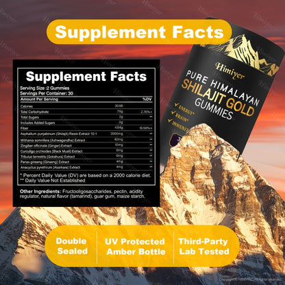 Shilajit Supplement 3000mg with Ginger, Ginseng & Ashwagandha – Pure Fulvic Acid & Multi-Mineral Phytonutrient Formula for Energy, Vitality