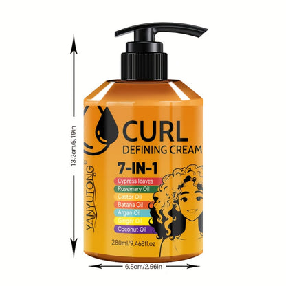 7-in-1 Moisturizing Curl Cream Anti-Frizz Flexible Hold Styling Cream for Wavy Curly Coily Hair – Non-Sticky Elasticity Curl Enhancer