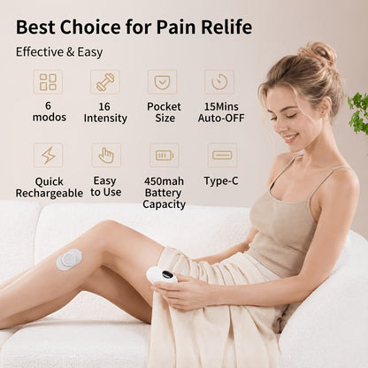 Cordless Rechargeable TENS and EMS Stimulator Set with Two Round Pads, Six Modes and Charging Case