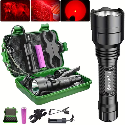 Flashlight Red, Green or White Hunting Light with Remote Switch, 18650 Battery and Mount Options