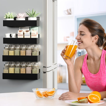 Magnetic Spice Rack Wall Mounted No Drill 6-Piece Set Magnetic Storage Shelf for Home Cooking, Dining and Outdoor Meals