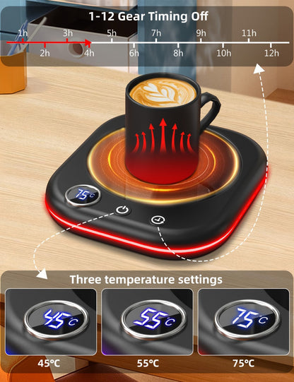 Desktop Coffee Cup Warmer 40W Temperature Display 3 Settings 1- Timer Auto Shut-Off Smart for Entryways, Bedrooms and Living Spaces